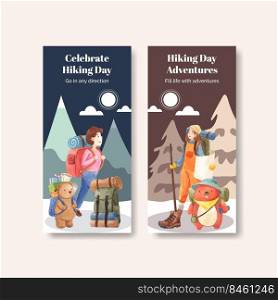 Flyer template with hiking concept,watercolor style   