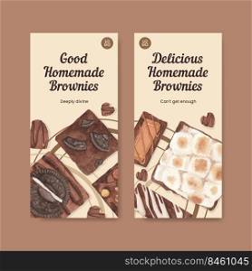 Flyer template with homemade brownie concept,watercolor style 