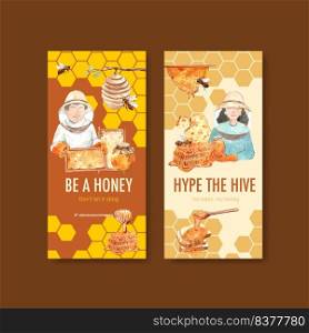 Flyer template with honey concept design for brochure and leaflet watercolor vector illustration

