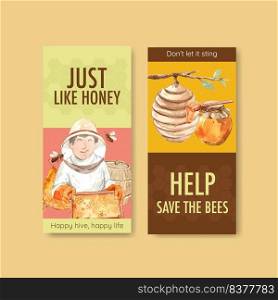 Flyer template with honey concept design for brochure and leaflet watercolor vector illustration 