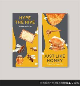 Flyer template with honey concept design for brochure and leaflet watercolor vector illustration
