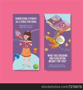 Flyer template with International literacy Day concept design for brochure and leaflet watercolor vector.