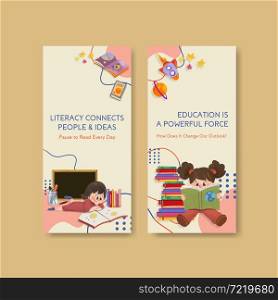 Flyer template with International literacy Day concept design for brochure and leaflet watercolor vector.