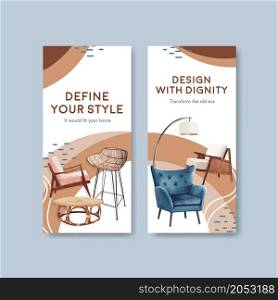 Flyer template with Jassa furniture concept design for brochure and leaflet watercolor vector illustration