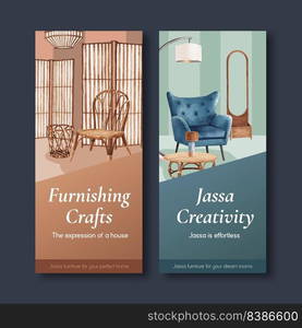 Flyer template with Jassa furniture concept design for brochure and leaflet watercolor vector illustration 