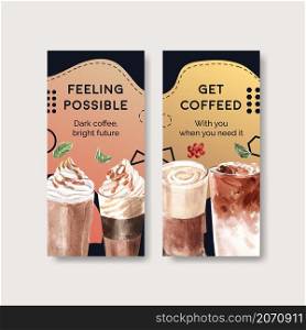 Flyer template with Korean coffee style concept for brochure and leaflet watercolor vector illustration