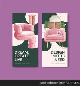 Flyer template with luxury furniture concept design brochure and leaflet watercolor vector illustration