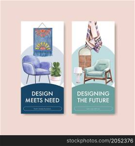 Flyer template with luxury furniture concept design brochure and leaflet watercolor vector illustration