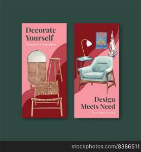 Flyer template with luxury furniture concept design brochure and leaflet watercolor vector illustration
