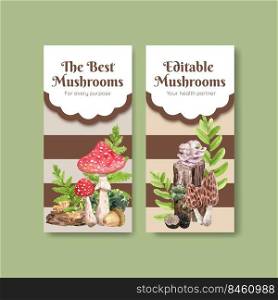 Flyer template with mushroom and forest plants concept,watercolor style 