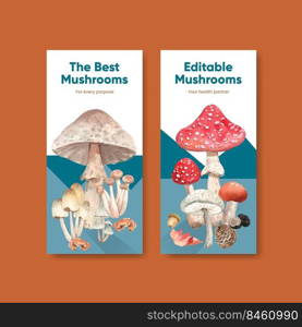 Flyer template with mushroom and forest plants concept,watercolor style 