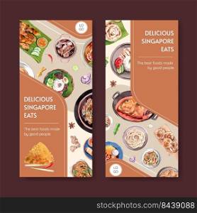 Flyer template with Singapore cuisine concept,watercolor style 