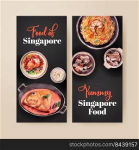 Flyer template with Singapore cuisine concept,watercolor style 