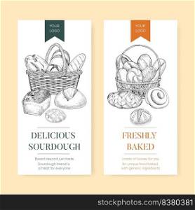 Flyer template with sourdough concept,sketch drawing style 