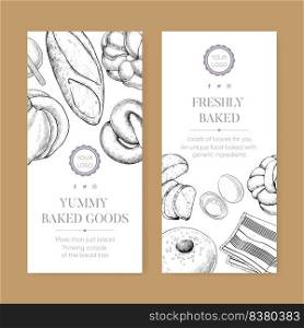 Flyer template with sourdough concept,sketch drawing style 