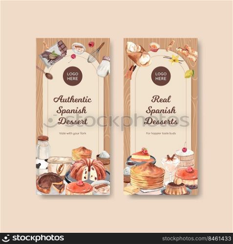 Flyer template with Spain dessert concept,watercolor style 