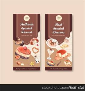 Flyer template with Spain dessert concept,watercolor style 