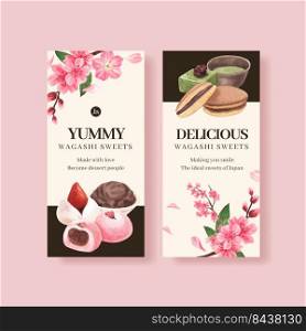 Flyer template with wagashi Japanese dessert concept,watercolor style 