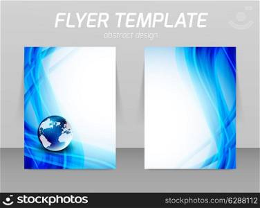Flyer template with wavy design and globe
