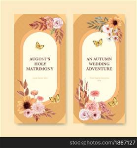 Flyer template with wedding autumn concept,watercolor style