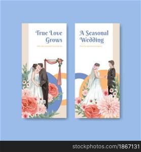 Flyer template with wedding autumn concept,watercolor style