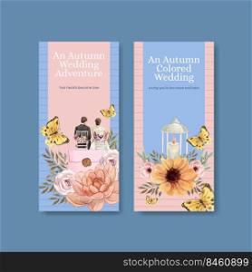 Flyer template with wedding autumn concept,watercolor style 
