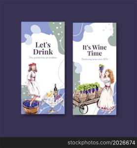 Flyer template with wine farm concept design for brochure and marketing watercolor vector illustration.