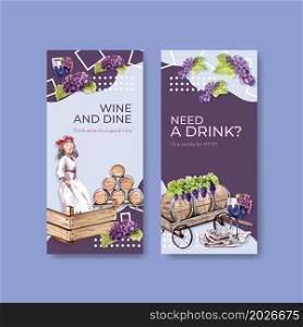 Flyer template with wine farm concept design for brochure and marketing watercolor vector illustration.