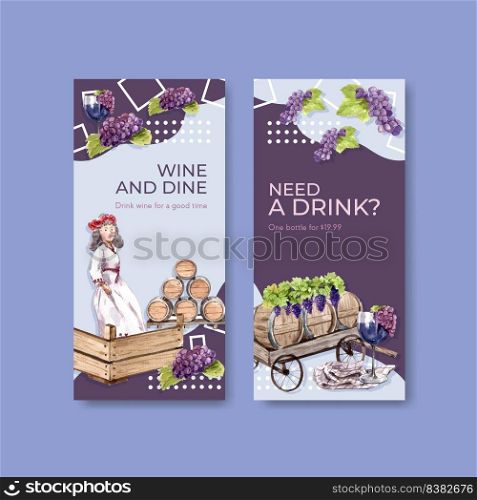 Flyer template with wine farm concept design for brochure and marketing watercolor vector illustration. 