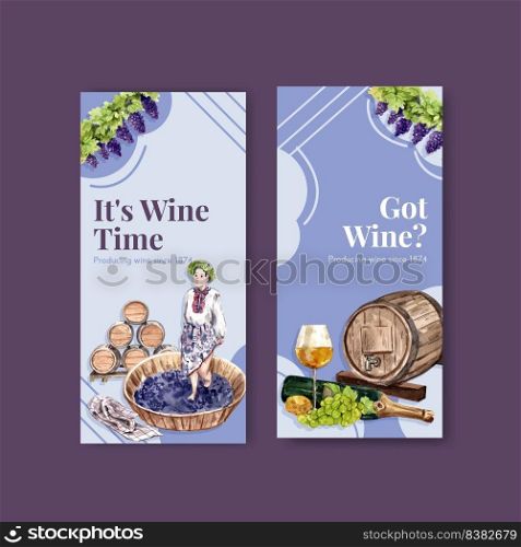 Flyer template with wine farm concept design for brochure and marketing watercolor vector illustration.
