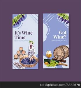 Flyer template with wine farm concept design for brochure and marketing watercolor vector illustration.
