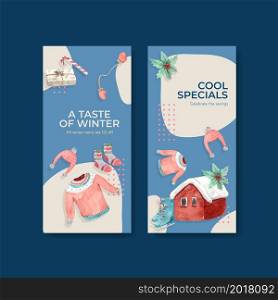 Flyer template with winter sale concept design for brochure,advertise,marketing and leaflet watercolor vector illustration