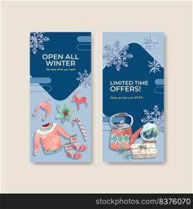 Flyer template with winter sale concept design for brochure,advertise,marketing and leaflet watercolor vector illustration
