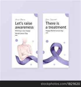Flyer template with world cancer day concept design for brochure and leaflet watercolor vector illustration.
