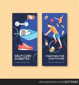 Flyer template with world diabetes day concept design for brochure and≤af≤t watercolor vector illustration. 