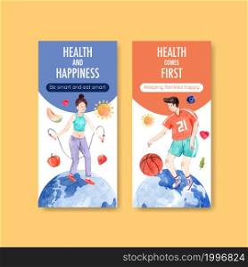 Flyer template with world mental health day concept design for brochure and leaflet watercolor vector