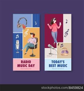 Flyer template with world radio day concept design for brochure and leaflet watercolor vector illustration 