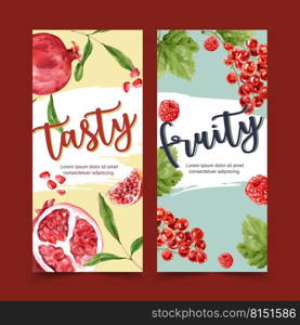 Flyer watercolor design with beautiful Fruits theme, creative with ruby and berry illustration. 