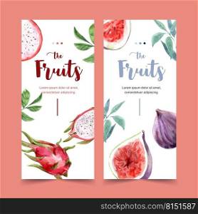 Flyer watercolor design with beautiful Fruits theme, Dragonfruit vector illustration template.