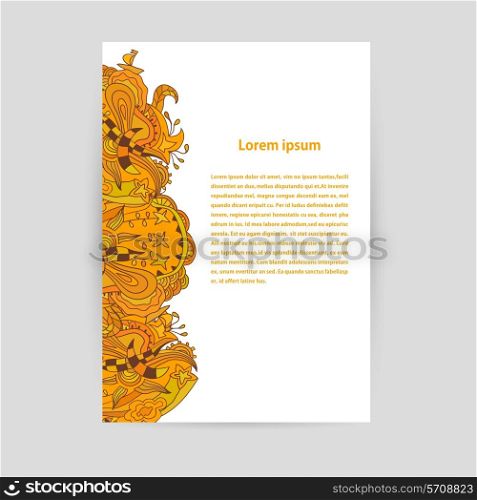 Flyer with orange floral ornament. Vector illustration.