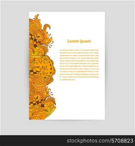 Flyer with orange floral ornament. Vector illustration.