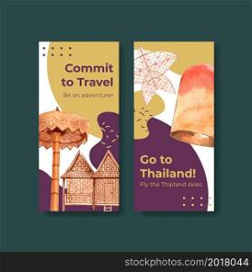 Flyer with Thailand travel concept design for advertise and brochure watercolor vector illustration