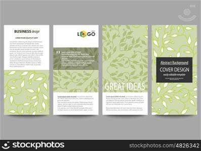 Flyers set, modern banners. Business templates. Cover design template, abstract flat layouts. Green color background with leaves. Spa concept in linear style. Vector decoration.