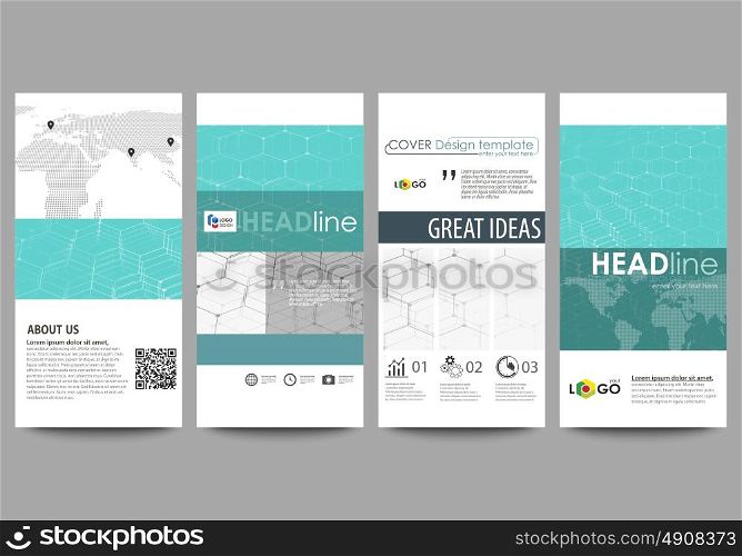 Flyers set, modern banners. Business templates. Cover design template, abstract vector layouts. Chemistry pattern, hexagonal molecule structure on blue. Medicine, science and technology concept.. Flyers set, modern banners. Business templates. Cover design template, easy editable abstract vector layouts. Chemistry pattern, hexagonal molecule structure on blue. Medicine, science and technology concept.