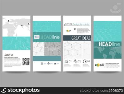 Flyers set, modern banners. Business templates. Cover design template, abstract vector layouts. Chemistry pattern, hexagonal molecule structure on blue. Medicine, science and technology concept.. Flyers set, modern banners. Business templates. Cover design template, easy editable abstract vector layouts. Chemistry pattern, hexagonal molecule structure on blue. Medicine, science and technology concept.