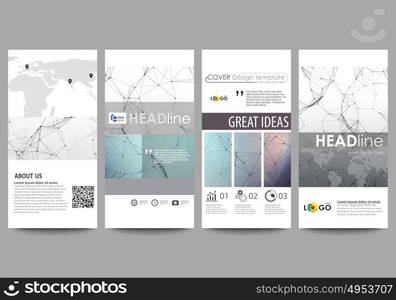 Flyers set, modern banners. Business templates. Cover design template, abstract vector layouts. Compounds lines and dots. Big data visualization in minimal style. Graphic communication background.. Flyers set, modern banners. Business templates. Cover design template, easy editable abstract vector layouts. Compounds lines and dots. Big data visualization in minimal style. Graphic communication background.