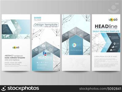 Flyers set, modern banners. Business templates. Cover design template, abstract vector layouts. Chemistry pattern, connecting lines and dots, molecule structure on white, geometric graphic background.. Flyers set, modern banners. Business templates. Cover design template, easy editable abstract vector layouts. Chemistry pattern, connecting lines and dots, molecule structure on white, geometric graphic background.
