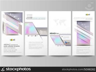 Flyers set, modern banners. Business templates. Cover design template, abstract vector layouts. Hologram, background in pastel colors, holographic effect. Blurred colorful pattern, futuristic texture.. Flyers set, modern banners. Business templates. Cover design template, easy editable abstract vector layouts. Hologram, background in pastel colors with holographic effect. Blurred colorful pattern, futuristic surreal texture.