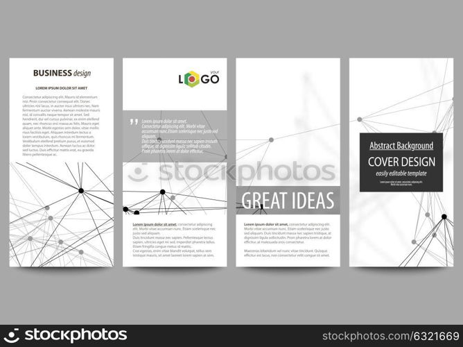 Flyers set, modern banners. Business templates. Cover design template, abstract vector layouts. Chemistry pattern, connecting lines and dots, molecule structure on white, geometric graphic background.. Flyers set, modern banners. Business templates. Cover design template, easy editable abstract vector layouts. Chemistry pattern, connecting lines and dots, molecule structure on white, geometric graphic background.