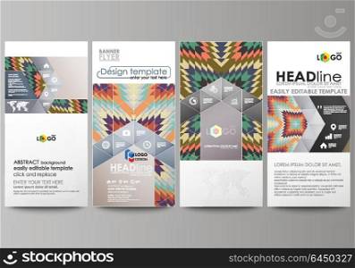 Flyers set, modern banners. Business templates. Cover design template, abstract vector layouts. Tribal pattern, geometrical ornament in ethno syle, ethnic hipster backdrop, vintage fashion background.. Flyers set, modern banners. Business templates. Cover design template, easy editable abstract vector layouts. Tribal pattern, geometrical ornament in ethno syle, ethnic hipster backdrop, vintage fashion background.